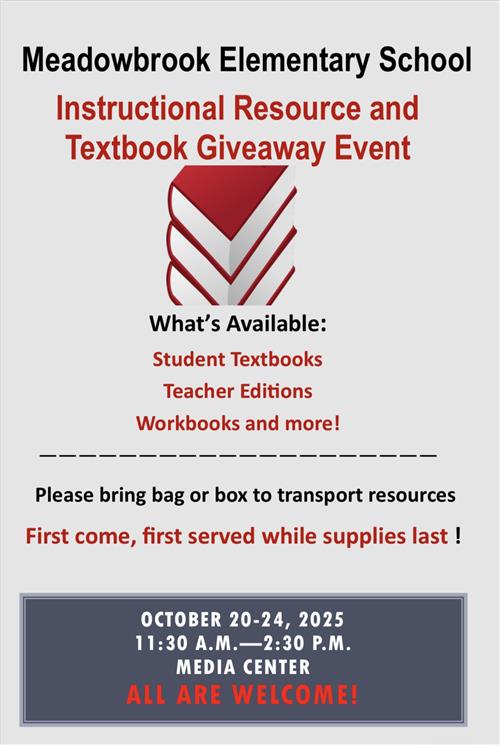 A flyer advertising the Instructional Resource and Textbook Giveaway Event on October 20-24, 2025 from 11:30a.m. - 2:30p.m. 